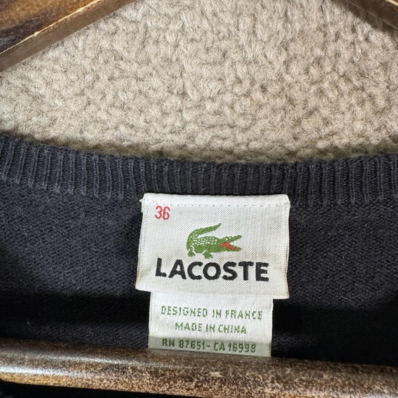Lacoste Sweater Womens 36 S Black Cotton Cashmere Crewneck Pullover Logo Knit - Picture 4 of 9